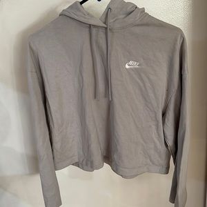 Nike light grey cropped sweatshirt with hood